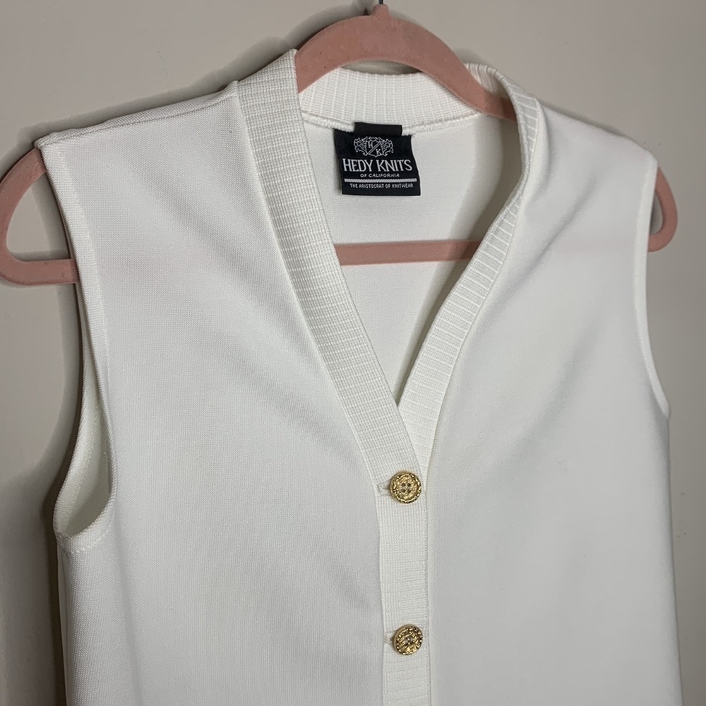 Vintage Hedy Knits of Cali Sleeveless Button Up Cardigan Sweater Gold Button S/M - Picture 5 of 16